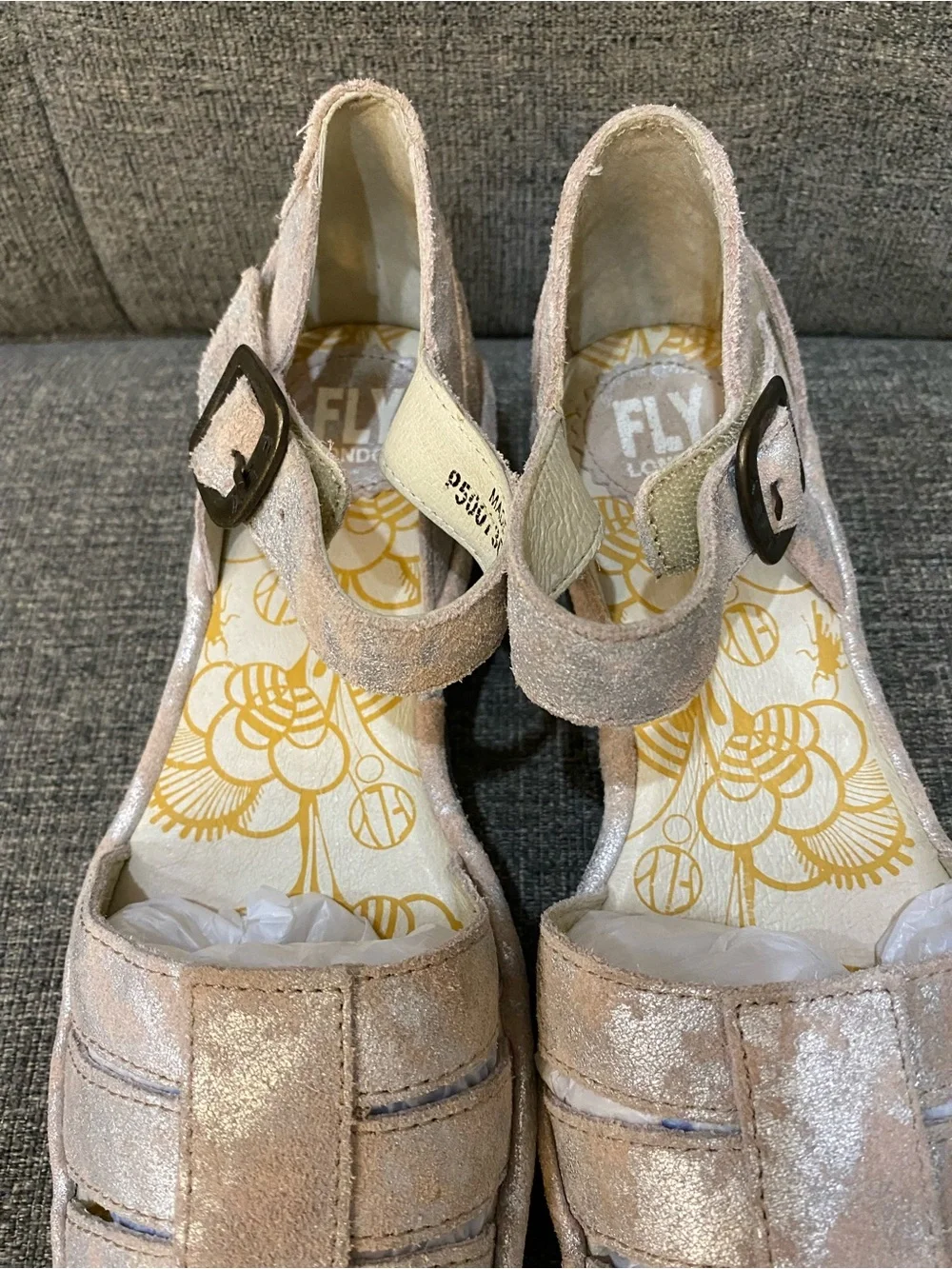 Fly London Rese Metallic Wedge Sandals Women’s Size 39